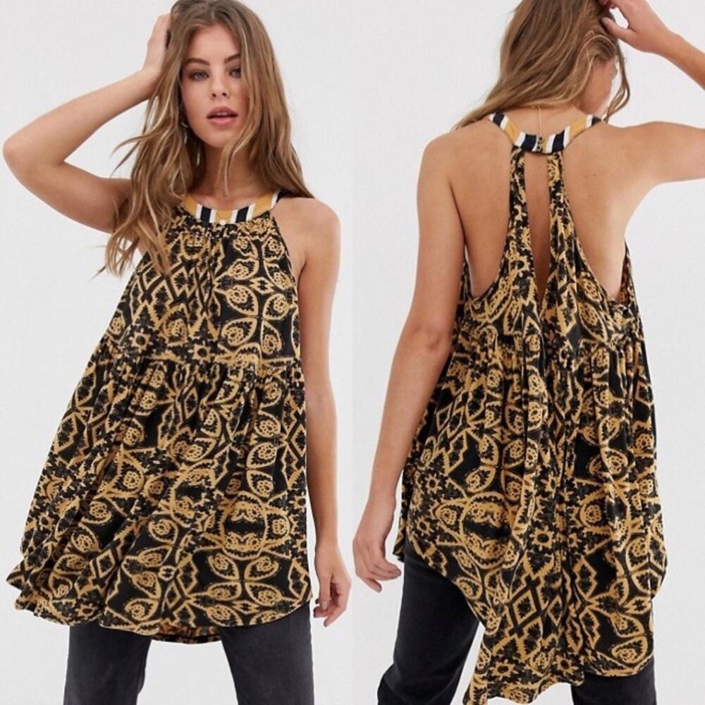 Free People Mimi printed halter tunic size Small